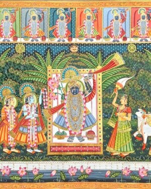 Sharad Purnima with 18 Swaroop - Pichwai painting - Varta Shrimail - 49
