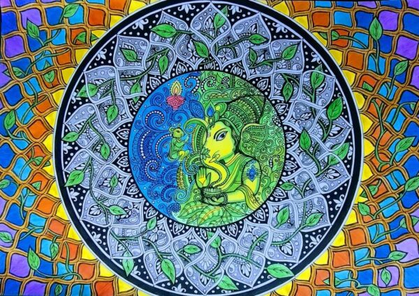 Ganesha Art with 3D Leaves- Mandala Art (42 cms x 29.7cms)