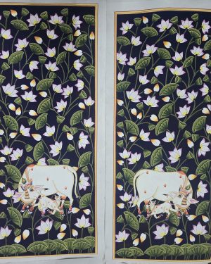 Cows #8 - Pichwai painting (10" x 24") (Set of 2)