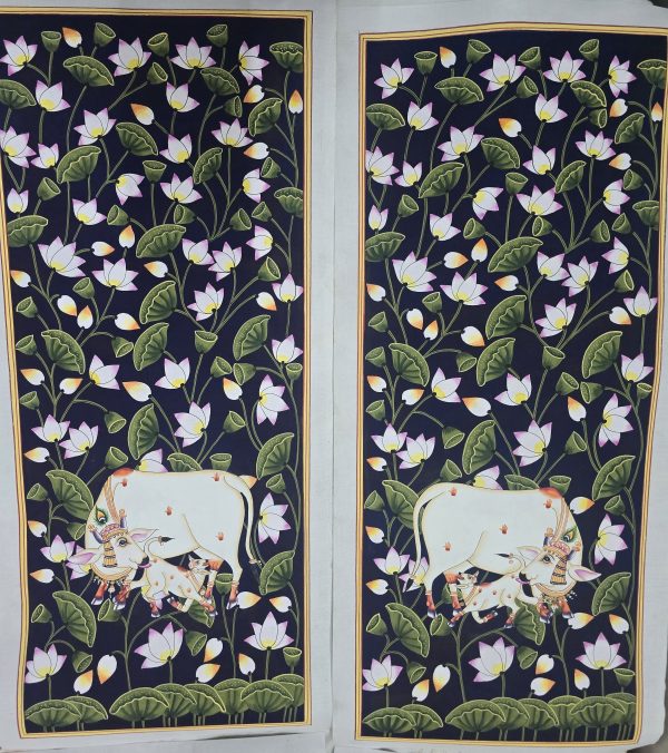 Cows #8 - Pichwai painting (10" x 24") (Set of 2)