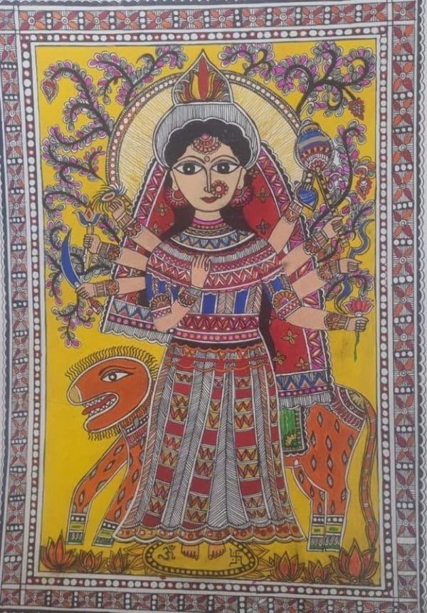 Ma Durga - Madhubani painting (11.5" x 16.5")
