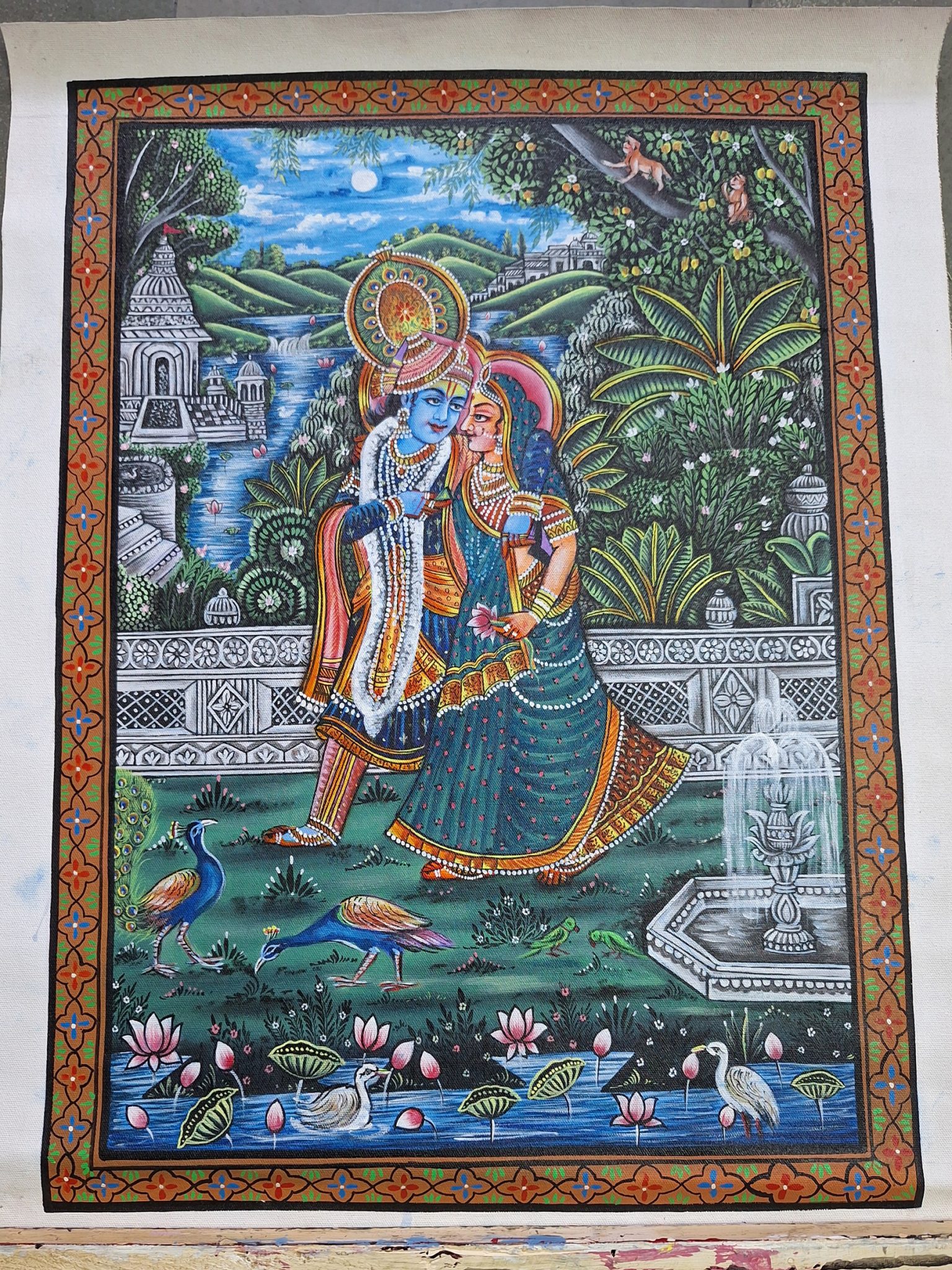radha, krishna, garden, river, temple, vibrant, peacocks, nature, love, relationship - Image 3