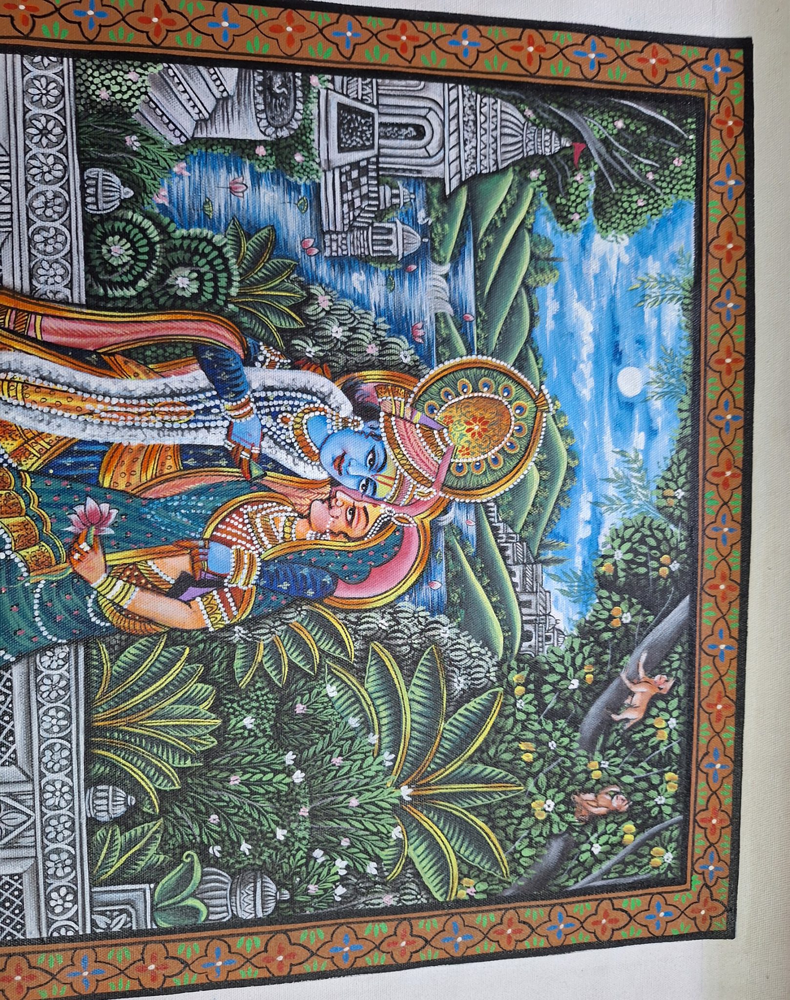 radha, krishna, garden, river, temple, vibrant, peacocks, nature, love, relationship - Image 4