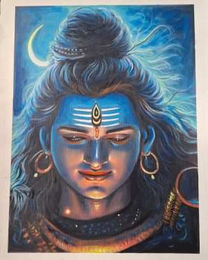 hindu deity, serene, indian culture, spiritual, mythology, peaceful, crescent, blue face