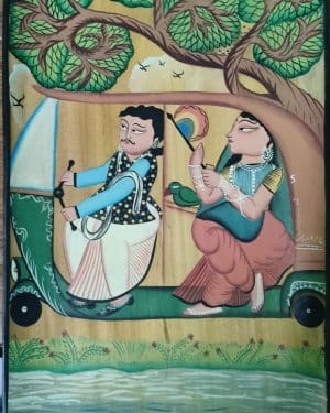 Babu-Bibi - Wood Wall Hanging #1 - Kalighat Painting - Jahir - 1