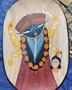 Kalighat Kali - Wood Wall Hanging - Kalighat Painting - Jahir