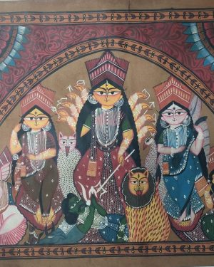 Maa Durga Family #1 - Kalighat Painting - Jahir