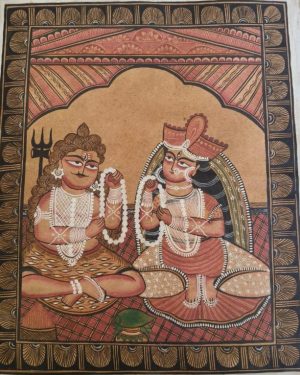 Shiva Parvathi #1 - Kalighat Painting (12" x 14")