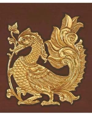 Golden Peacock, Tanjore Painting, 5 x 5 inches, 22k Gold, without Frame