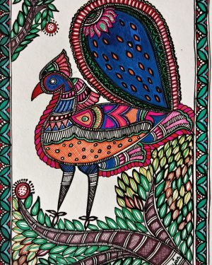Beautiful peacock - Madhubani painting (8.27"×11.69")