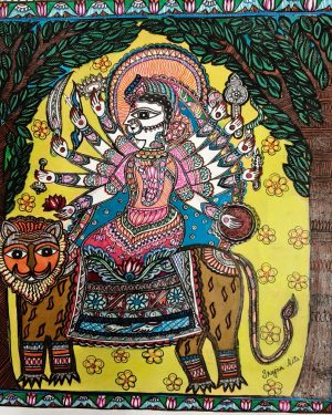 Beautiful Maa Durga Madhubani Painting .(10 ×11 inches )