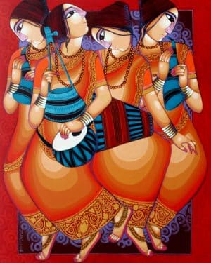 Celebration With Folk Artist - Indian Folk Art (36" x 48")