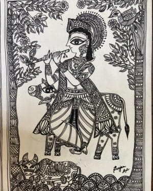 Krishna - Madhubani painting (21 cms x 30 cms)