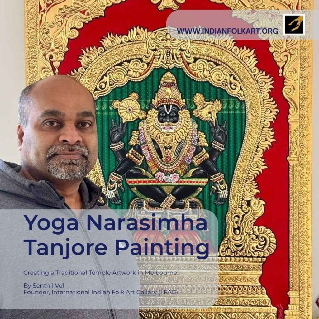 Senthil Vel Yoga Narasimha Tanjore Painting – Creating a Traditional Temple Artwork in Melbourne